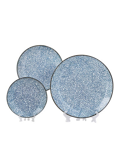 Buy 3-Piece Japanese Round Underglaze Color Ceramic Dinnerware Plates Blue in UAE