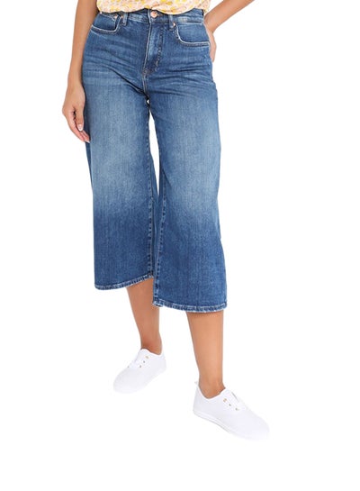 Buy Cropped Wide Leg Jeans Medium Blue Denim in Saudi Arabia