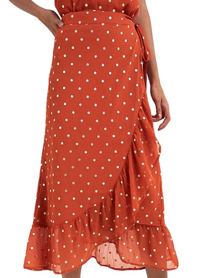 Buy Casual Polka Dot Wrap Skirt Orange in UAE