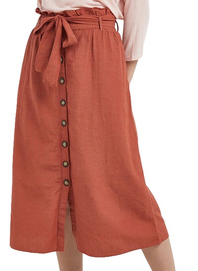 Buy Tie Waist Button Down Skirt Brown in UAE
