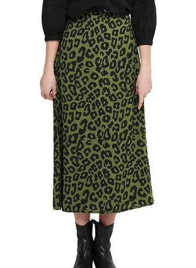 اشتري تنورة طويلة مزينة بنقشة فراء الفهد أخضر/ أسود في الامارات
