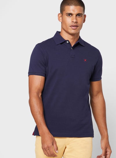 Buy Logo Slim Fit Polo Navy in Saudi Arabia