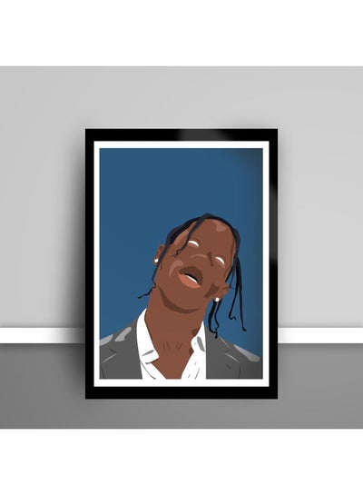 Buy Decorative Travis Scott Poster With Frame Blue/Brown/Grey 30x40cm in UAE