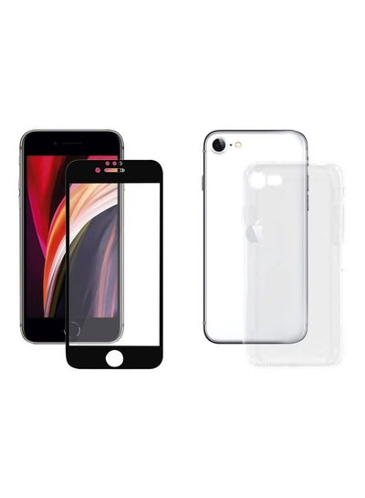 Buy Tempered Glass Screen Protector With Case Cover For Apple iPhone 7/8/SE (2020) Black/Clear in Saudi Arabia