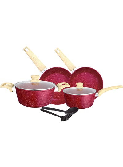 Buy 8-Piece Premium Granite Coated Aluminium Cookware Set Maroon in UAE