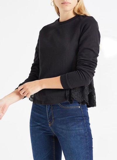 Buy Embroidered Lace Trim Sweatshirt Black in UAE