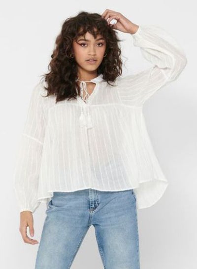 Buy Textured Peasant Blouse White in UAE