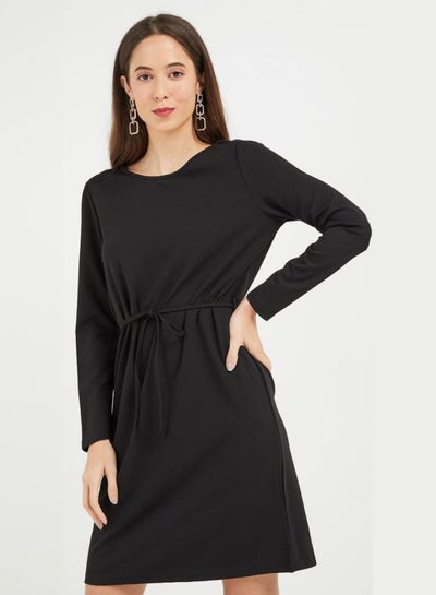 Buy Tie Waist Dress Black in Saudi Arabia