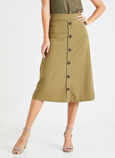 Buy Button Midi Skirt Green in UAE