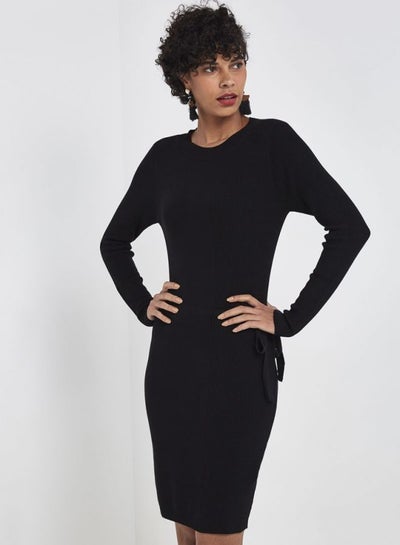 Buy Belted Knit Dress Black in Saudi Arabia