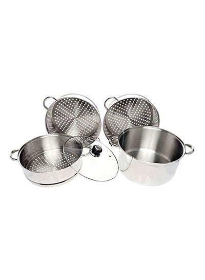 Buy 4-Piece Steamer With Lid 30 cm Silver/Clear in UAE