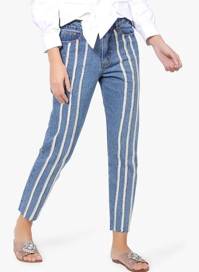 Buy Slim Ankle Grazer Mid-Rise Mom Jeans Blue in UAE