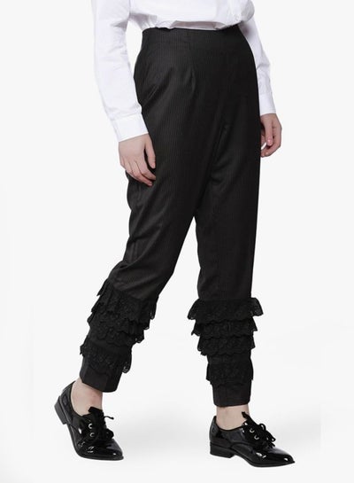 Buy Lace Trim Cigarette Trousers Black in UAE