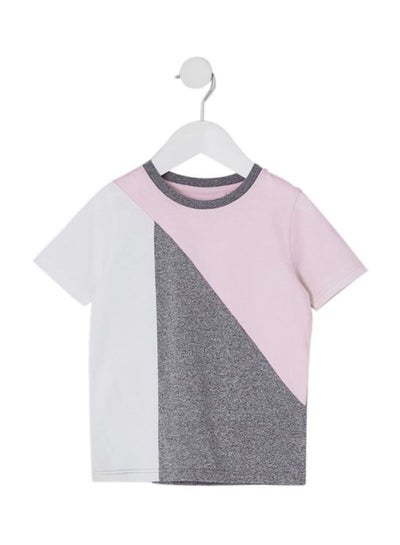 Buy Diagonal Colour-Blocked T-Shirt White/Grey/Pink in UAE