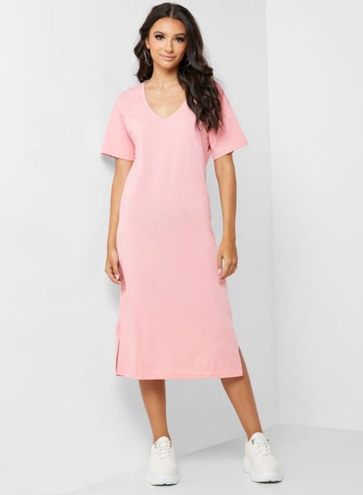 Buy V-Neck Dress Blush Pink in UAE