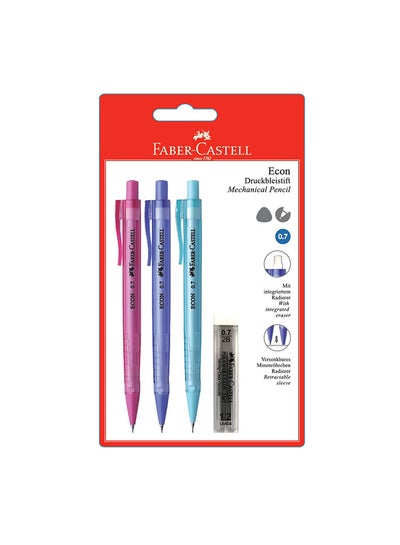 اشتري مجموعة 3 أقلام رصاص ميكانيكية إيكون + علبة أسنان رصاص 0.7 مم وردي/أزرق/أخضر في الامارات