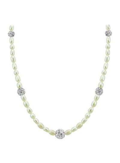 Buy 18 Karat Gold Gradual Crystals And Pearls Strand Necklace in UAE