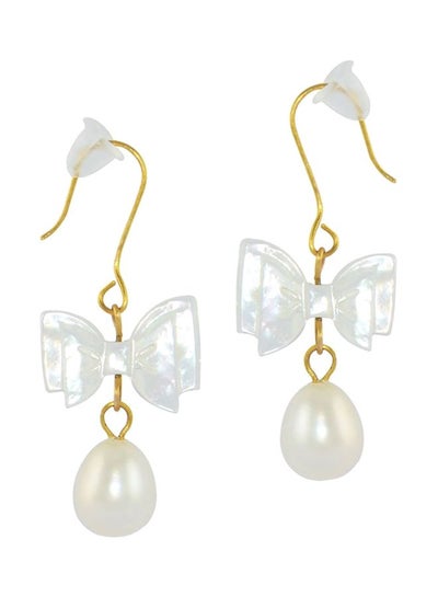 اشتري 10K Gold Pearl And Bow Mother Of Pearl Earrings في الامارات