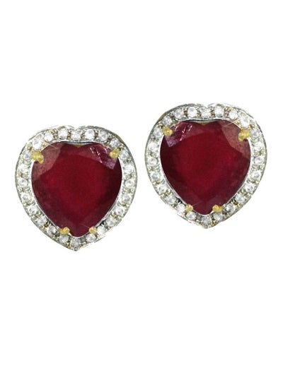 Buy 18 Karat Gold Genuine Heart Cut Ruby 0.28Ct Genuine Diamonds Earrings in UAE