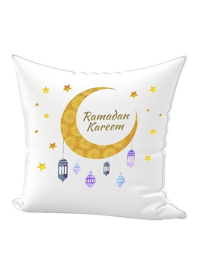 Buy Ramadan Kareem Printed Throw Pillow White/Gold/Purple 65x65cm in UAE