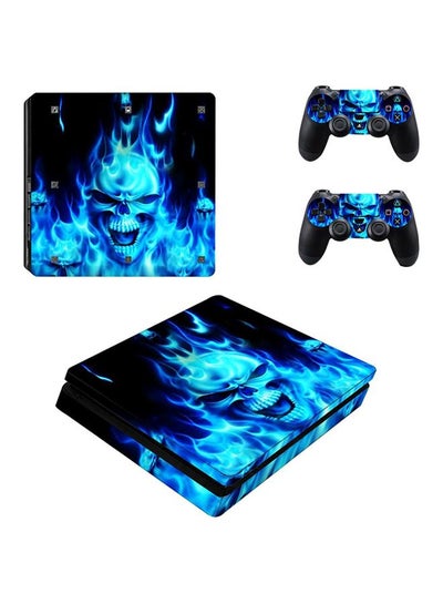 Buy 3-Piece Fire Skull Printed Console And Controller Skin Sticker Set For PlayStation 4 Slim in Egypt