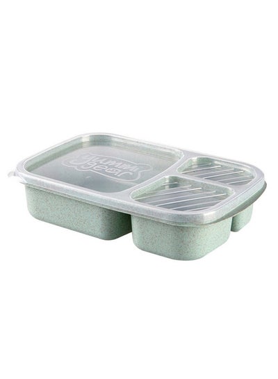 Buy Biodegradable 3 Grids Bento Lunch Box With Lid Green/Clear in UAE