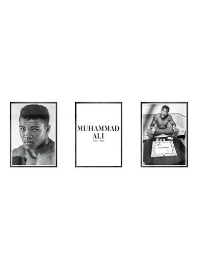 Buy Pack Of 3 Muhammad Ali Icon Printed Posters With Frame Black/White/Grey 3x (21x30)cm in UAE
