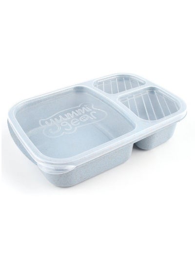 Buy Biodegradable 3 Grids Bento Lunch Box With Lid Blue/Clear in UAE