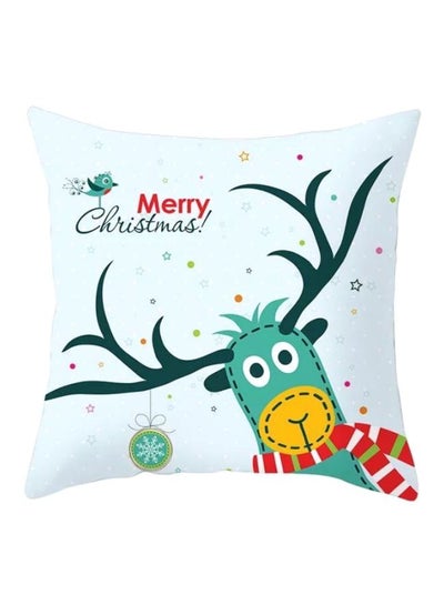 Buy Merry Christmas Printed Cushion Cover Blue/Red/White 45x45cm in UAE