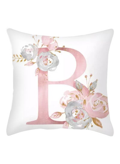 Buy B Letter Floral Printed Cushion Cover White/Pink/Grey 45x45cm in UAE