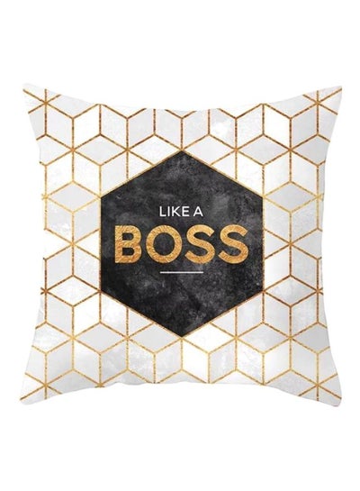 اشتري غطاء وسادة ديكور بطبعة تحمل عبارة Like A Boss أبيض/ذهبي/أسود 45x45سم في الامارات