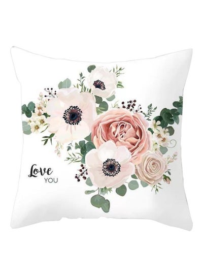 Buy Floral Printed Cushion Cover White/Pink/Green 45x45cm in UAE