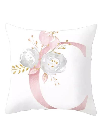 Buy Floral C Letter Printed Cushion Cover White/Pink 45x45cm in UAE