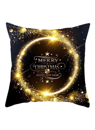 Buy Merry Christmas And Happy New Year Printed Cushion Cover Blue/Black/Gold 45x45cm in UAE