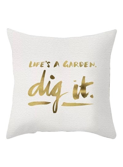 Buy Slogan Printed Cushion Cover White/Gold 45x45cm in UAE