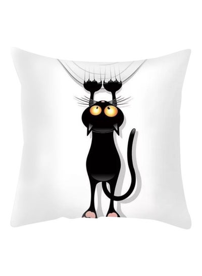 Buy Cat Printed Cushion Cover White/Black/Pink 45x45cm in UAE