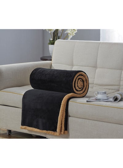 Buy Double Face Super Soft Flannel Blanket Polyester Black/Brown 200x220cm in Saudi Arabia