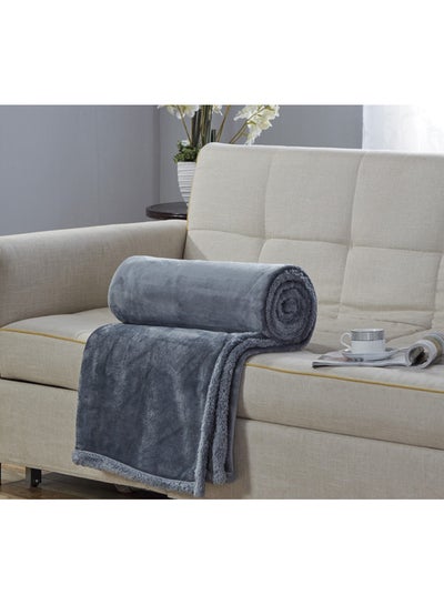 Buy Double Face Super Soft Flannel Blanket Polyester Grey 200x150cm in UAE