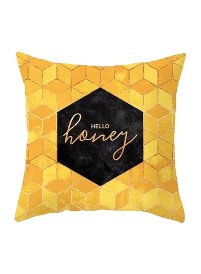 اشتري غطاء وسادة للزينة بطبعة عبارة "Hello Honey" أصفر/أسود/برتقالي 45x45سم في الامارات