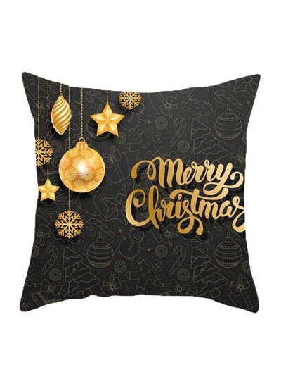 اشتري Marry Christmas Printed Cushion Cover أسود /أصفر/رمادي 45x45سم في الامارات