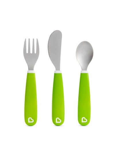 Buy Splash Toddler Fork, Knife And Spoon Set - Green/Silver in UAE