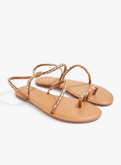 Buy Rhinestone Detail Flat Sandals Brown in Saudi Arabia