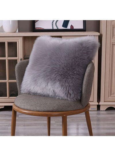 Buy Plush Sofa Cushion wool Dark Grey 50 x 50cm in UAE