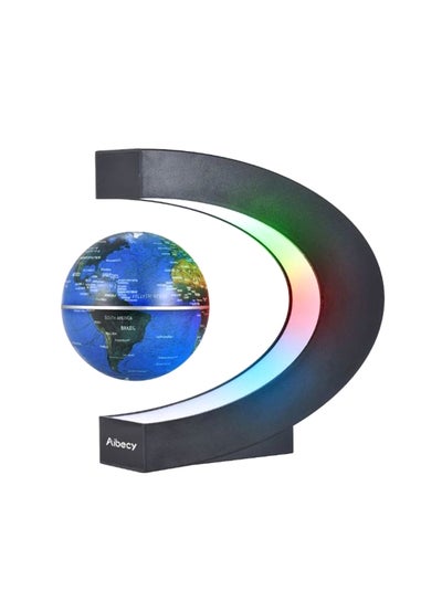 Buy C Shaped Floating Earth Globe World Map With LED Light Blue/Black/White 3inch in Saudi Arabia