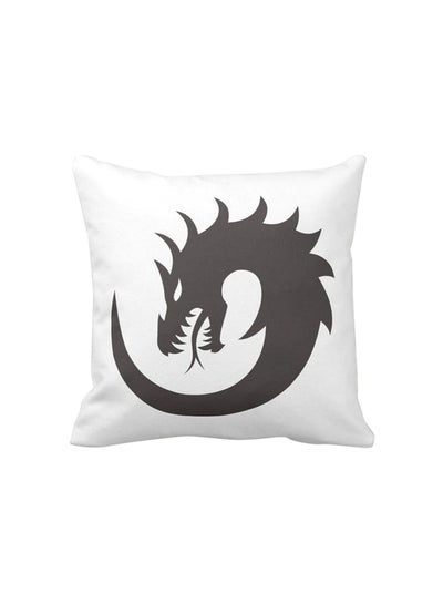 Buy Dragon Printed Throw Pillow White/Black 40x40cm in UAE