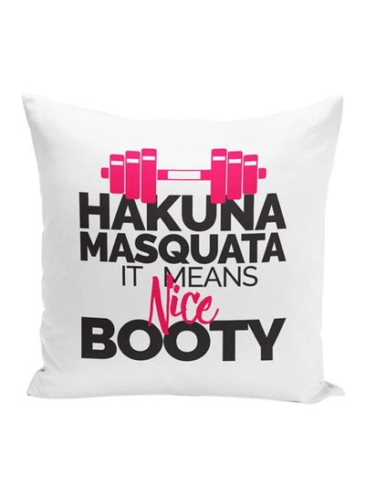 Buy Hakuna Masquata Printed Decorative Pillows White/Black/Pink 16x16inch in UAE