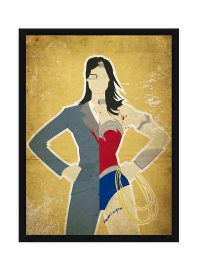 Buy Wonder Woman Super Hero Pop Art Wall Poster With Frame Beige/Red/Blue 40x55cm in UAE