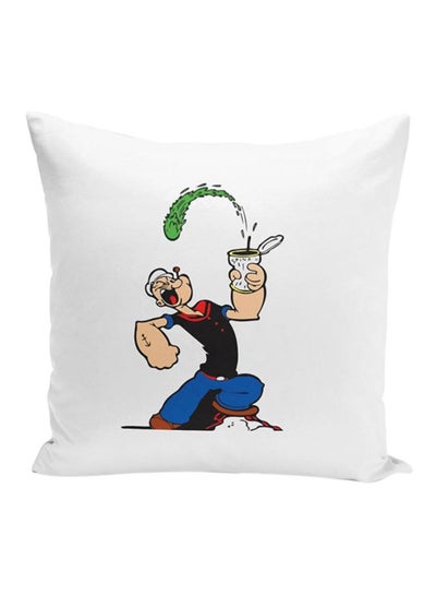 Buy Popeye Spinach Energy Decorative Pillow White/Blue/Green 16x16inch in UAE