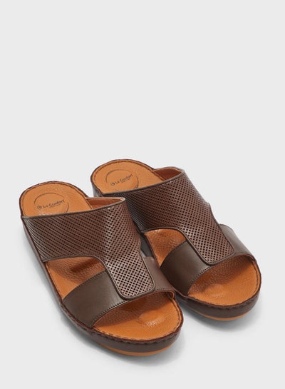 Buy Double Strap Slip On Sandal Brown in Saudi Arabia