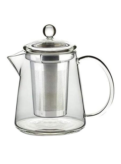 Buy Heat Resistant Glass Tea Pot With Stainless Steel Strainer And Lid Clear/Silver 950ml in UAE